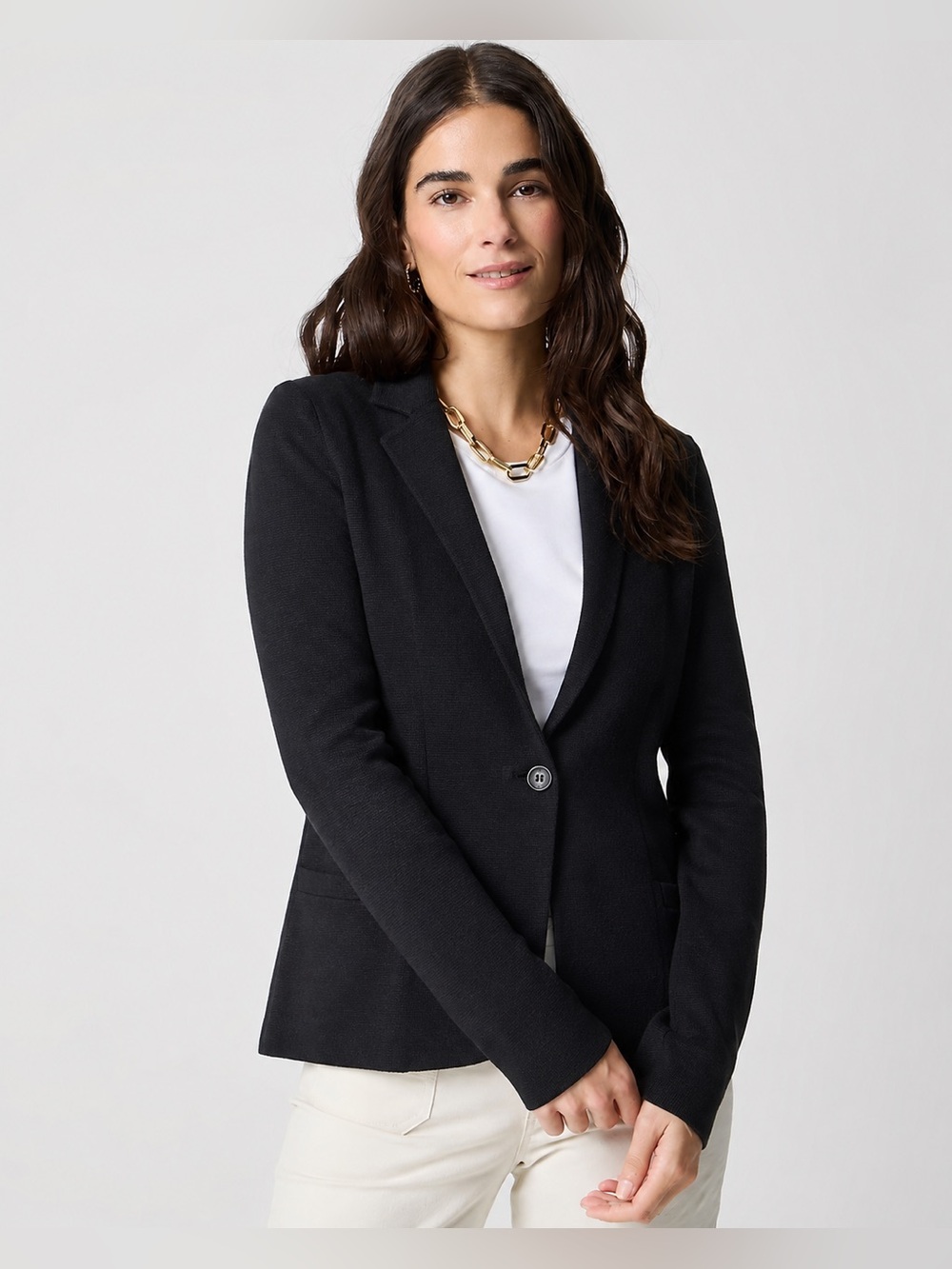 NEW Lands End Cotton Knit Single Button Black Sweater Blazer Size XXS petite *t